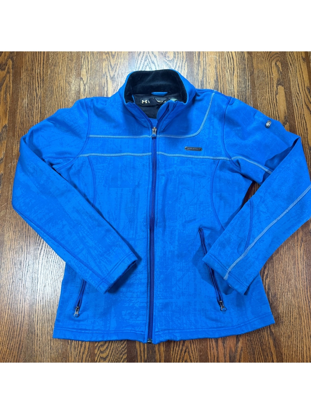 Under Armour Women's Blue Full Zip Fleece Jacket Mock Neck Sz Medium